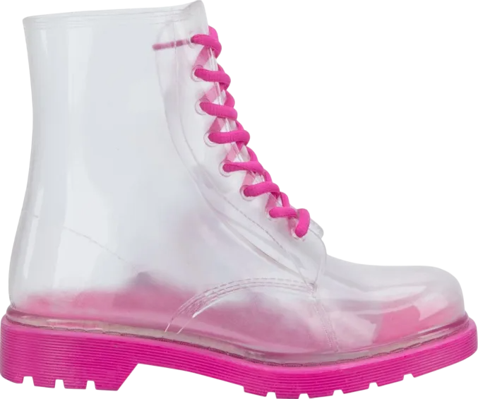 Bota de lluvia transparente con suela track color rosa